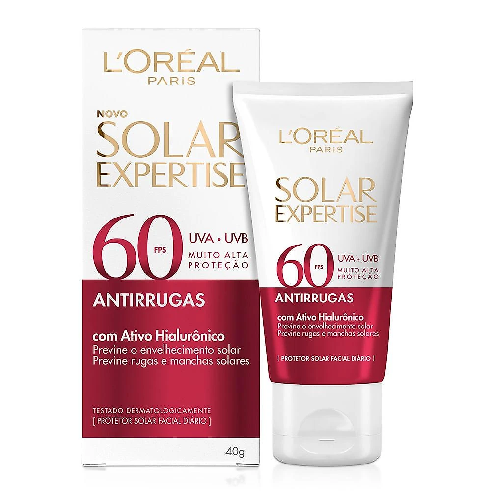 Protetor solar facial l'oréal paris solar expertise antirrugas fps 60 40g