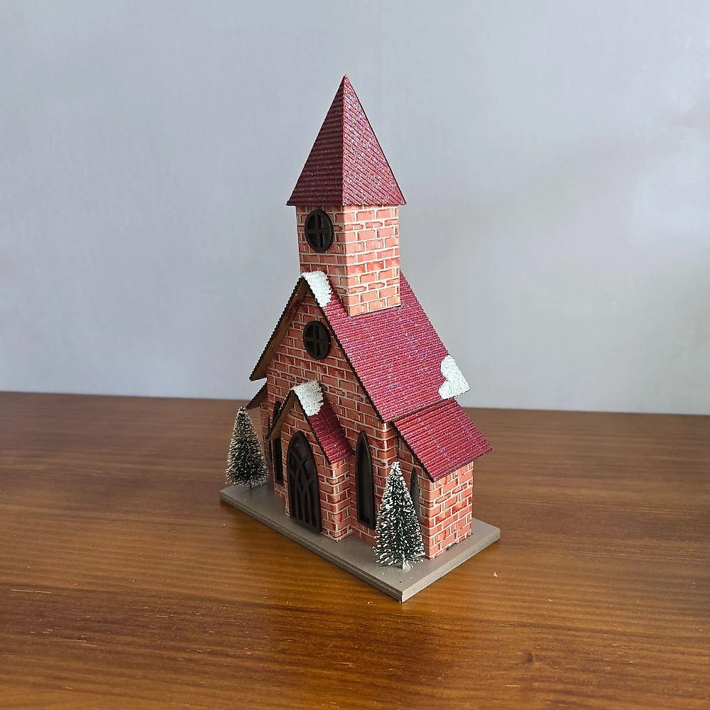 Igreja Decorativa de Natal com Led 26cm Iluminação em MDF Cinza Tok da Casa