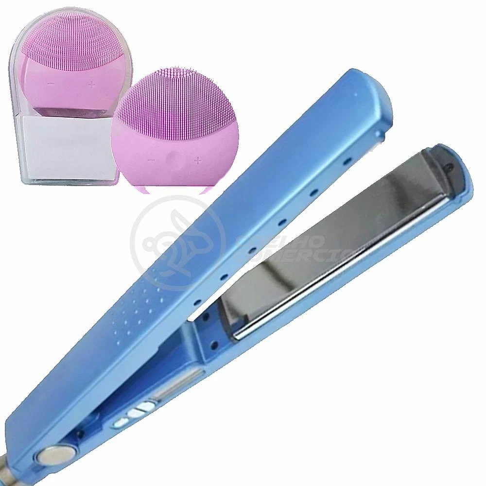 Kit 1 Prancha Nanotitanium + 1 Esponja Facial Rosa Bebê Nº24