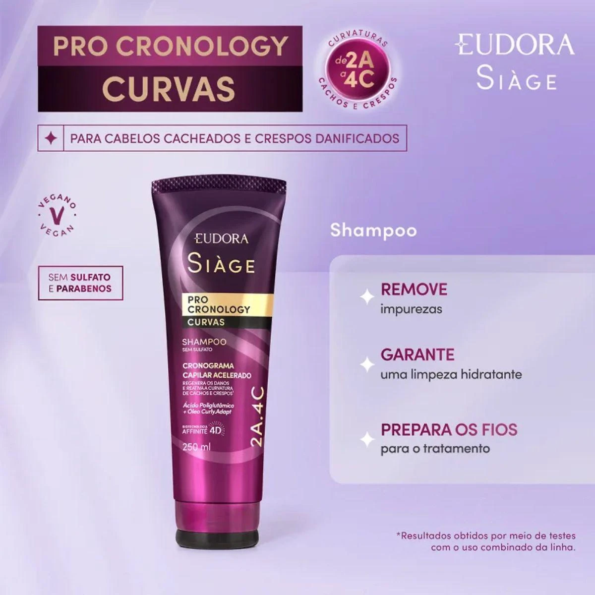 Shampoo Sem Sulfato Eudora Siàge Pro Cronology Curvas 250Ml
