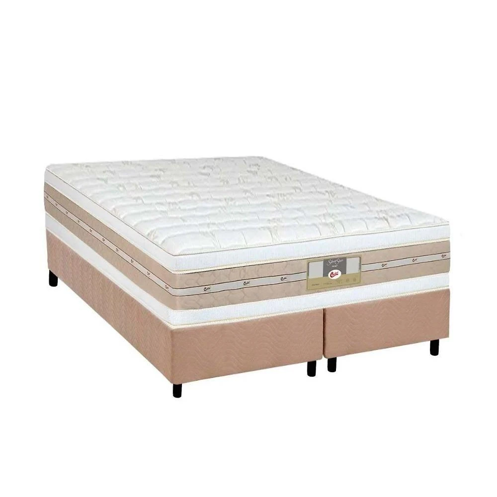Cama Box Queen: Colchão Molas Ensacadas Castor Pocket Silver Star Air Double + Base Crc Suede Clean(158x198)
