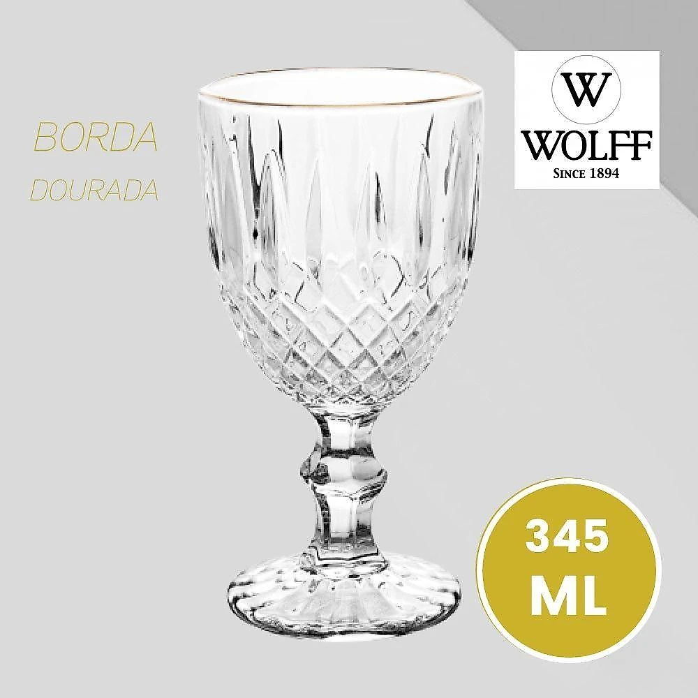 Jogo Jarra 1l Greek Com 8 Taças De Vidro 345ml Fio De Ouro Borda Dourada água Suco Wolff