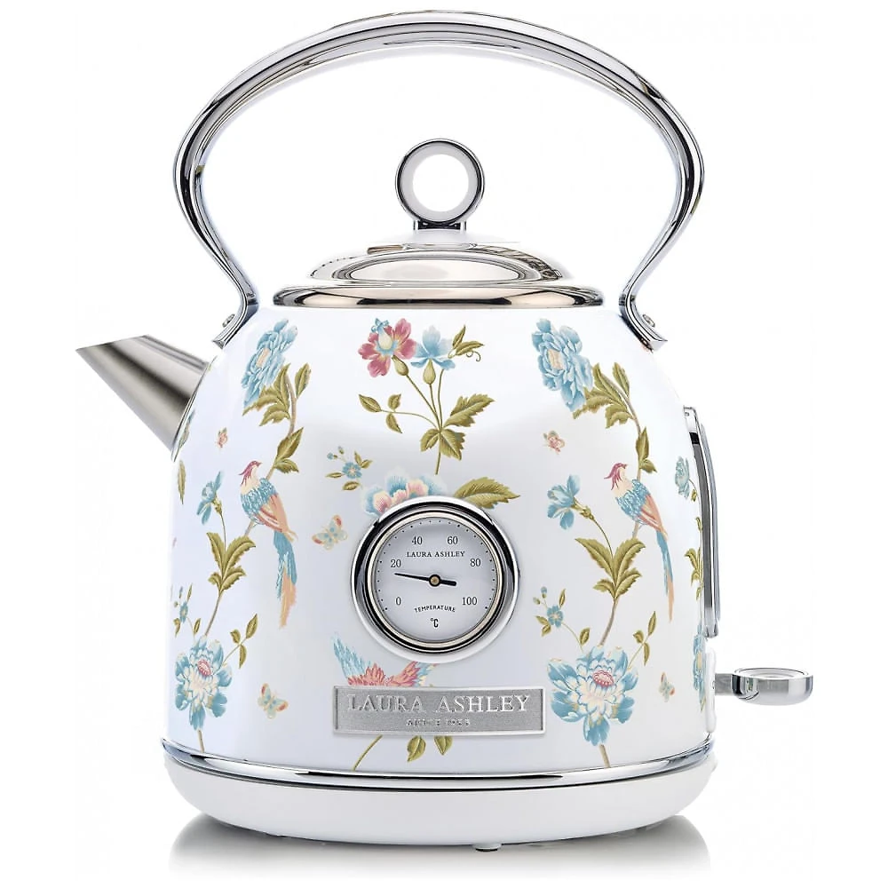 Chaleira Elétrica Laura Ashley 1,7L Inox Branco com Estampa Floral Elveden, Termômetro Externo, Filtro Removível, Dome VQ-SBPKK336-LAEW-US 1500W 110V