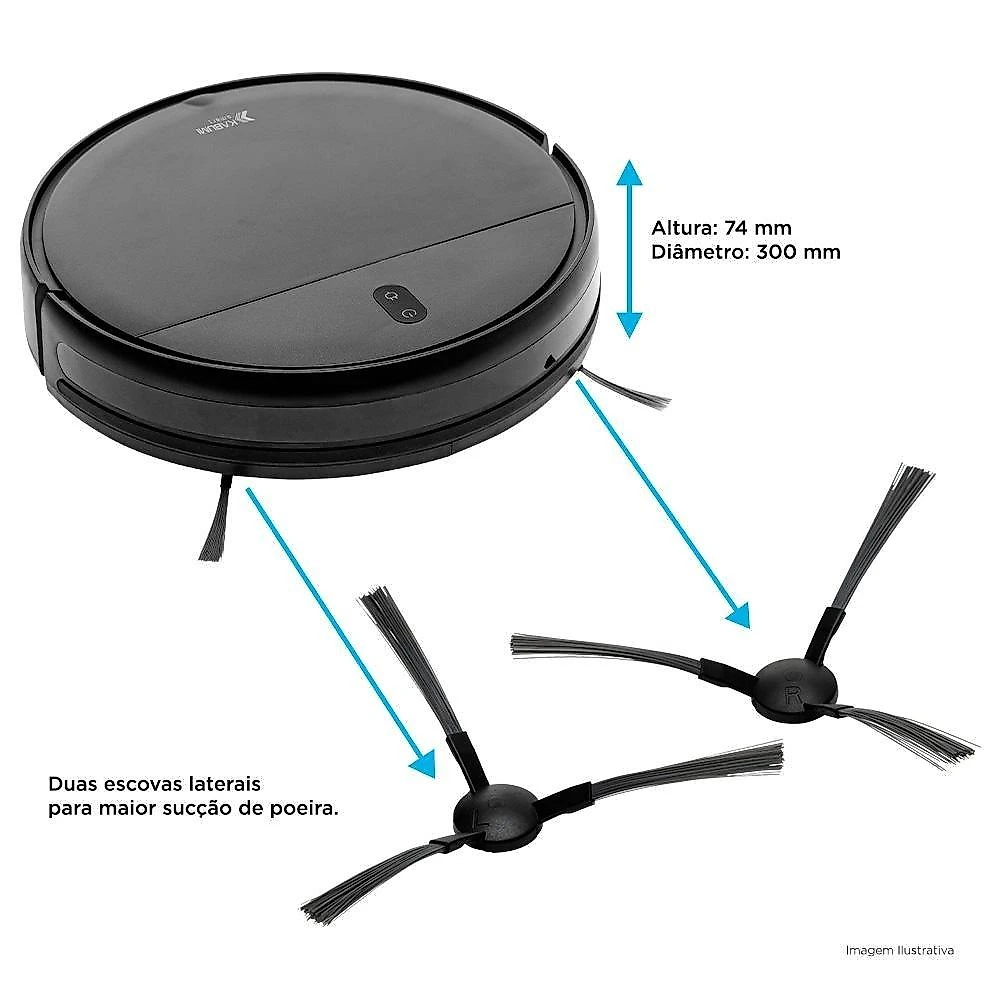 Robô Aspirador e Passa Pano KABUM! smart 100 - 5 Modos de Limpeza, Sensor Anti-Queda, Base de Carregamento - Bivolt - Preto - KBSF007