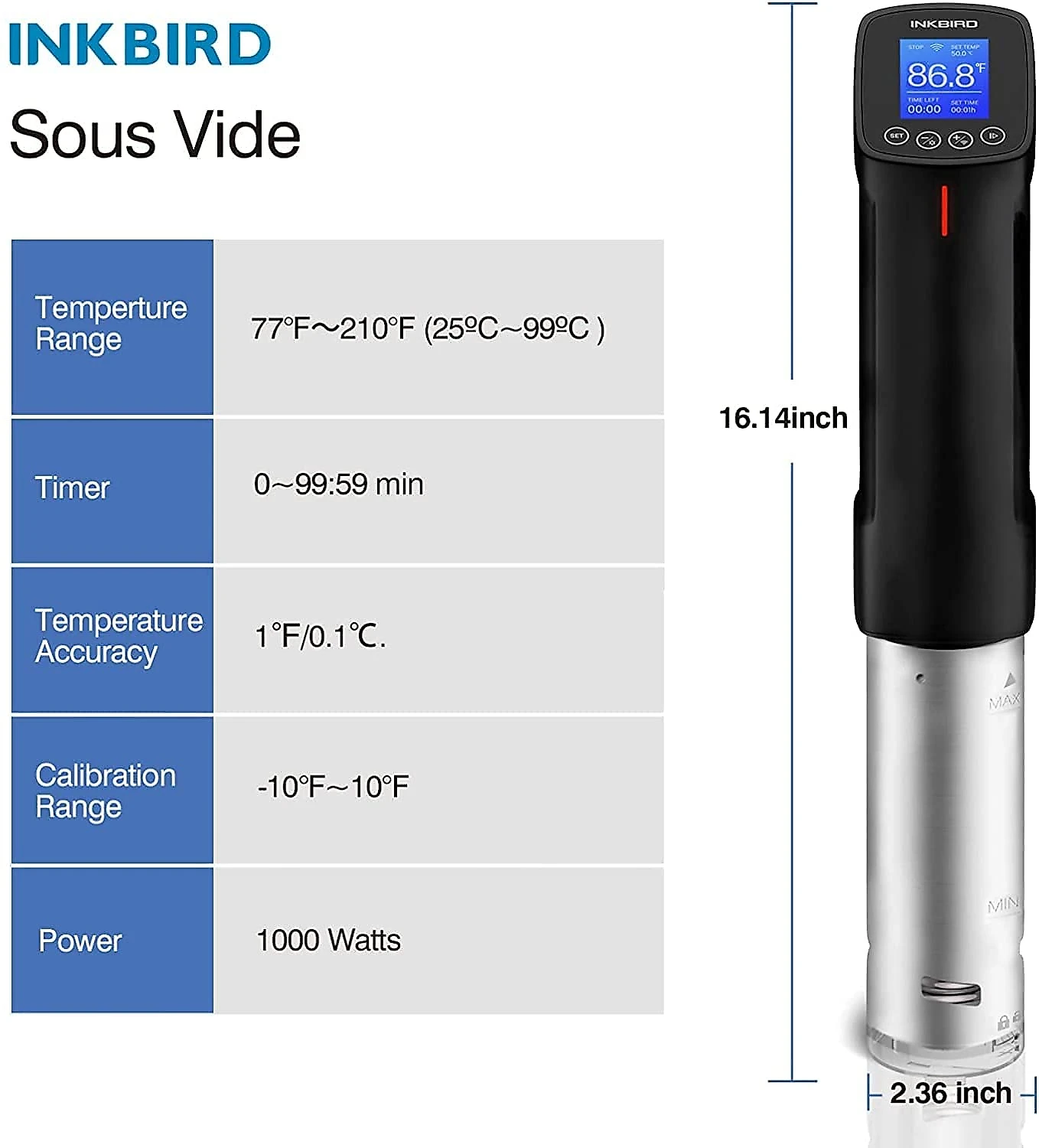 Inkbird Termocirculador Elétrico Ultra Silencioso para até 2 0L 1000W110V Preto