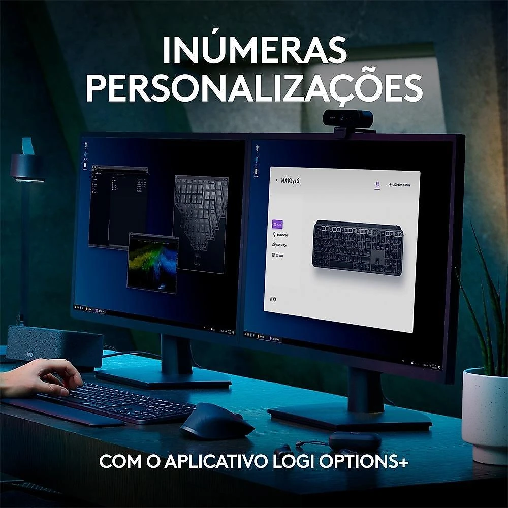 Teclado Sem Fio Logitech MX Keys S, Iluminação Inteligente, Bluetooth ou USB Tipo-C e Logi Bolt, Bateria Recarregável, Cinza - 920-011564