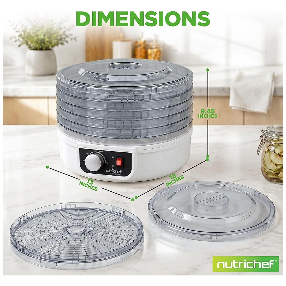 Desidratador de Alimentos NutriChef PKFD12.5 Branco 5 Bandejas Circulação de Alto Calor 120V