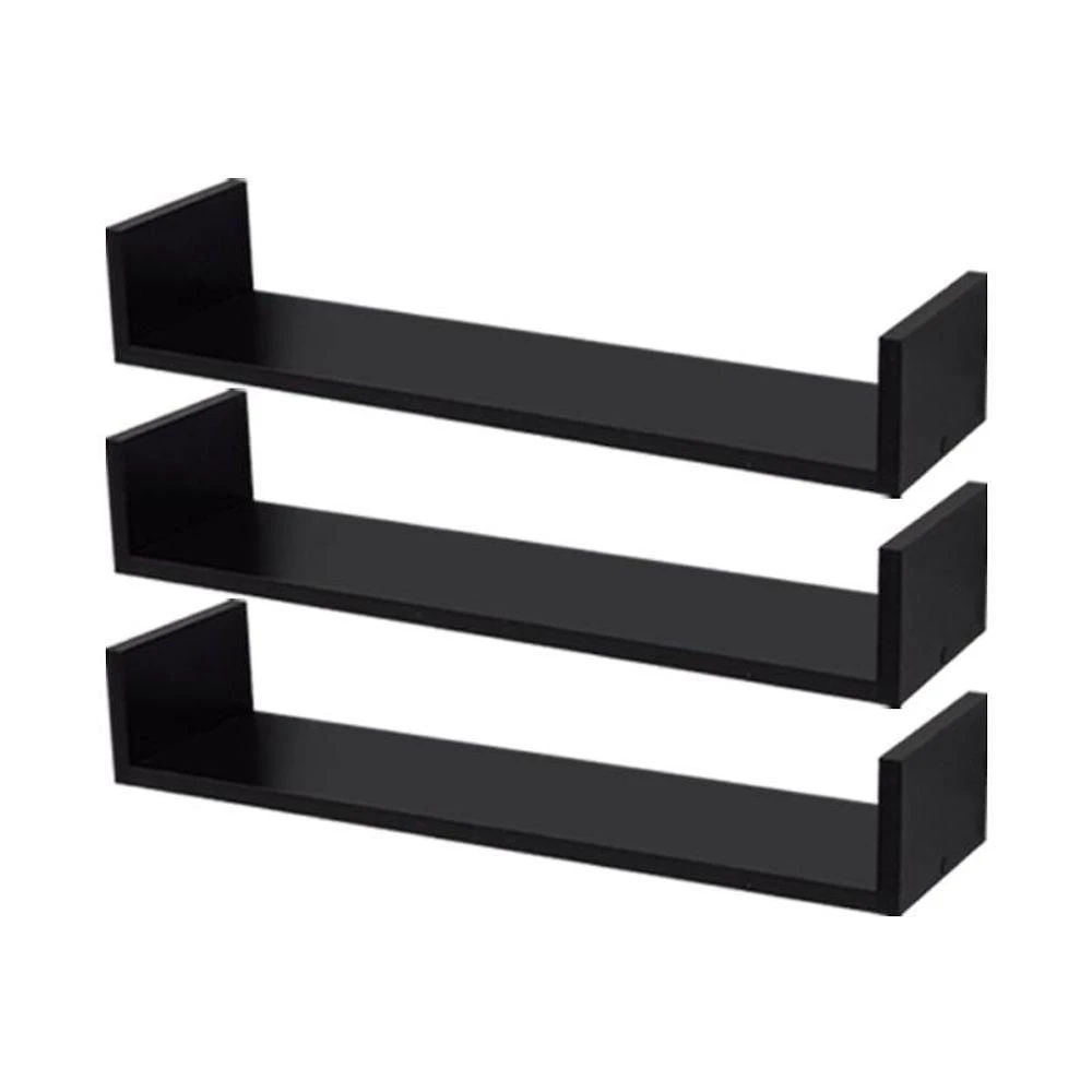 Prateleira Kit 3 U 70x20CM MDP Fixação Embutir Invisível Moderno Preto Mercado das Prateleiras