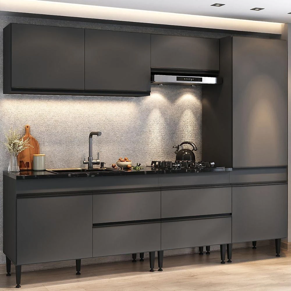 Cozinha Completa Modular Milano MP2399 8 Portas 2 Gavetas 251,5cm Cinza Grafite Multimóveis