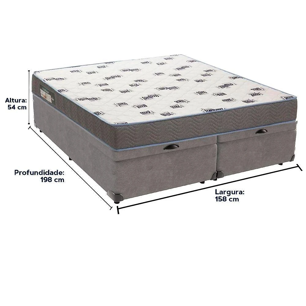 Cama Box Baú Cinza E Colchão Light Espuma D33 Queen Ortobom