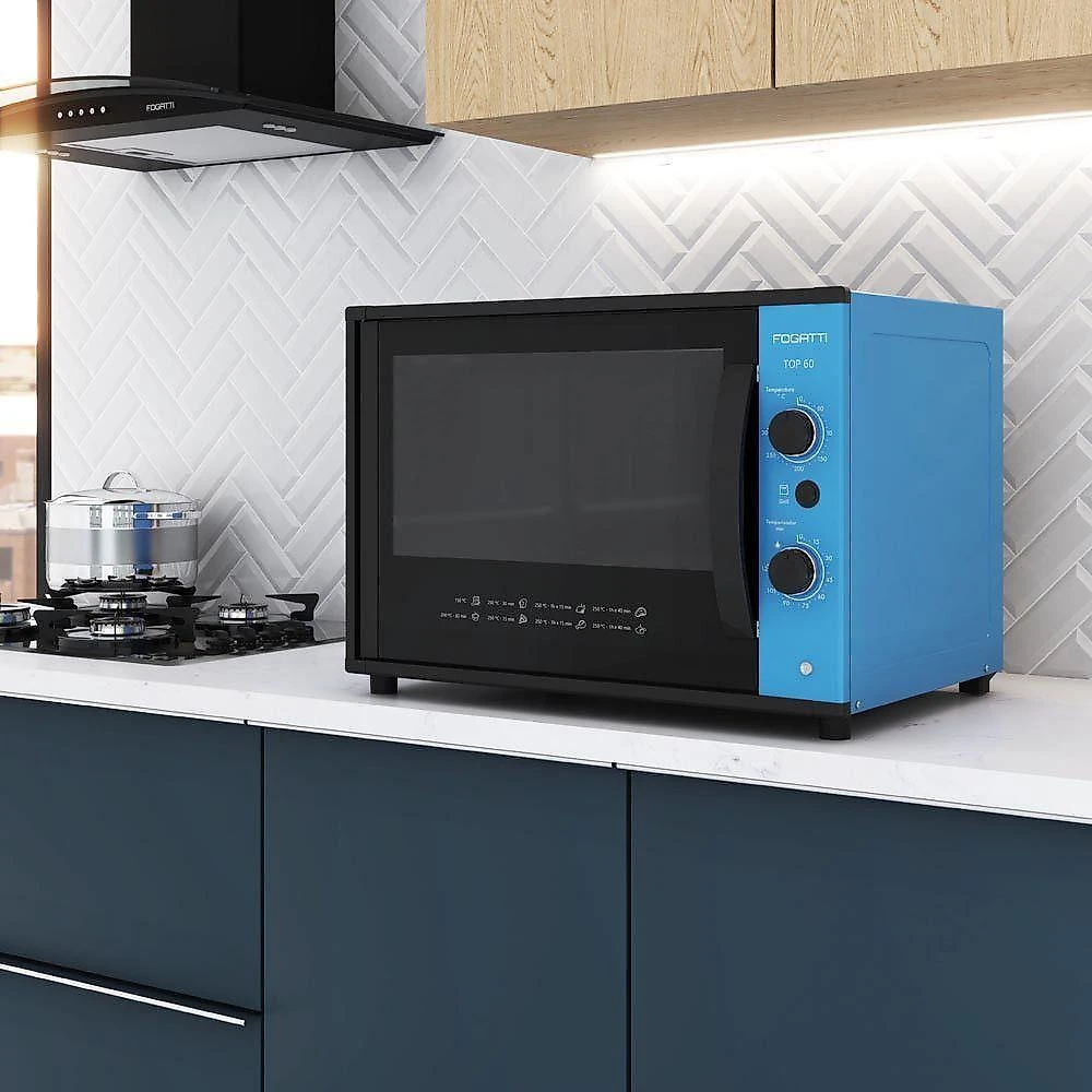 Forno Fogatti Elétrico Bancada Top 60Litros Azul 110V