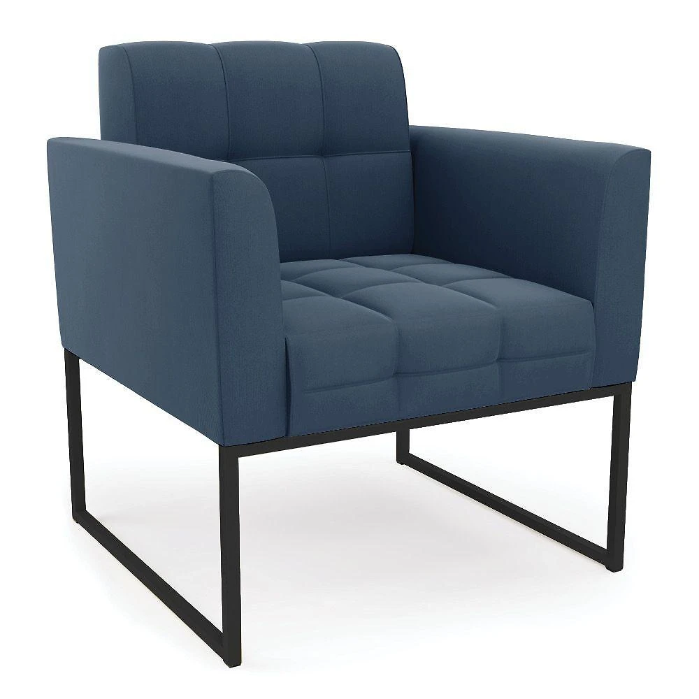 Poltrona Elisa Suede Azul Marinho Base Metálica Industrial Preto - D'rossi