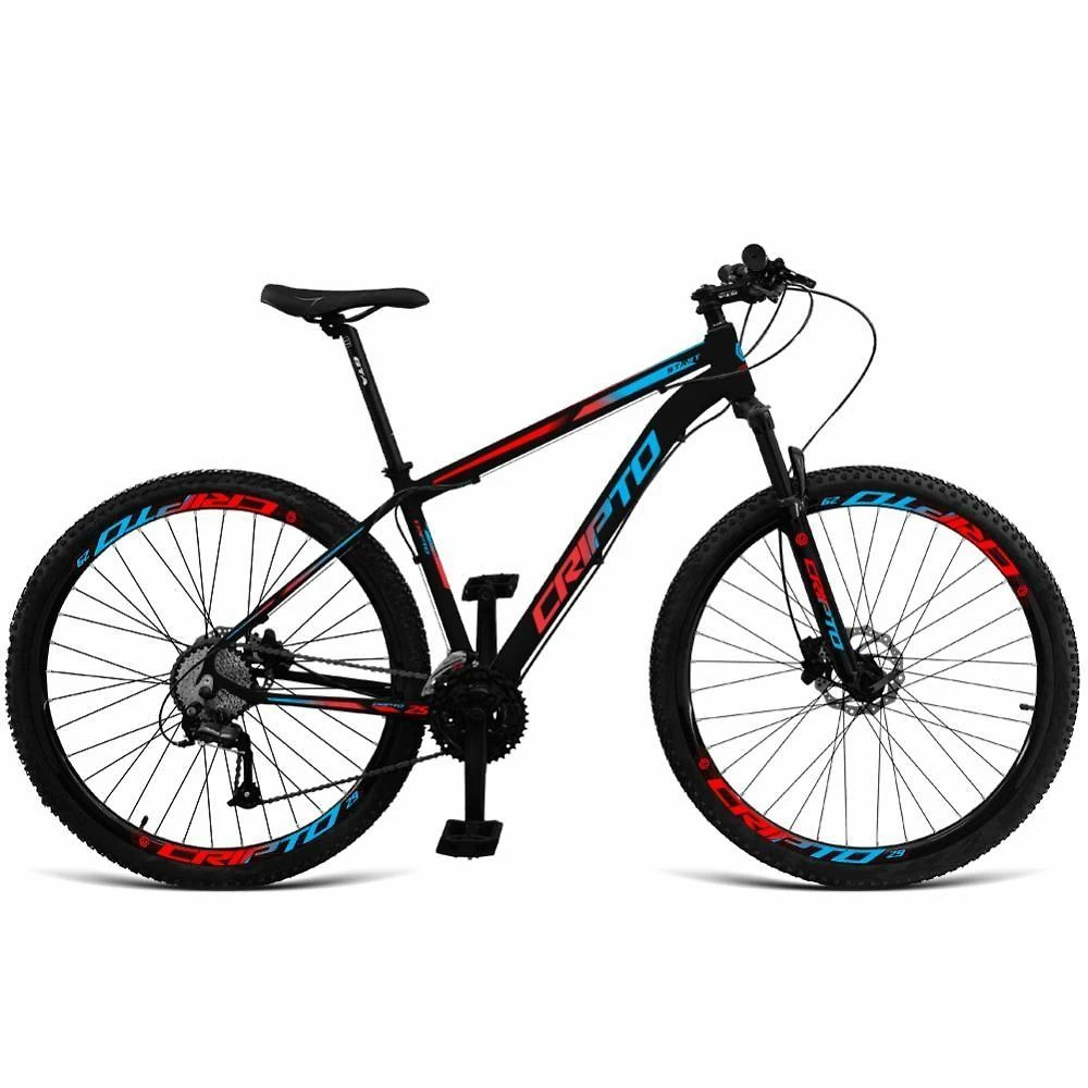 Bicicleta Aro 29 Cripto 24v Shimano Fr. Hidraulico-trava-k7 - 21" Preto-Azul E Vermelho