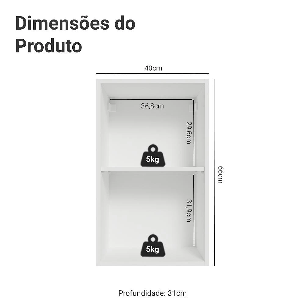 Armário aéreo 40 cm 1 porta branco/cinza vik madesa