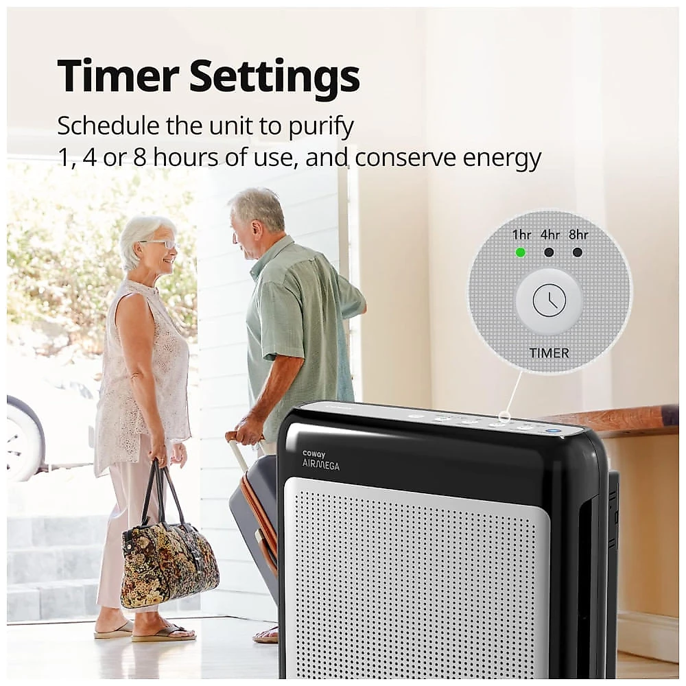 Purificador de Ar para Ambientes até 162m² com Filtro HEPA, Temporizador, Monitor de Qualidade, Modo Automático e Ecológico, 110V 82W, Coway, Preto 110v