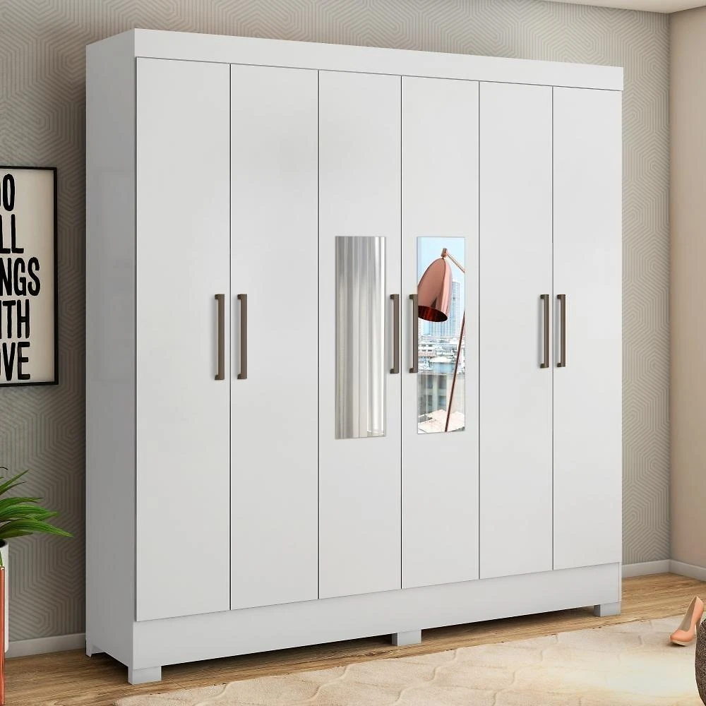 Guarda Roupa Casal Ferrara 6 Portas 3 Gavetas MDP com Espelho Branco Demóbile