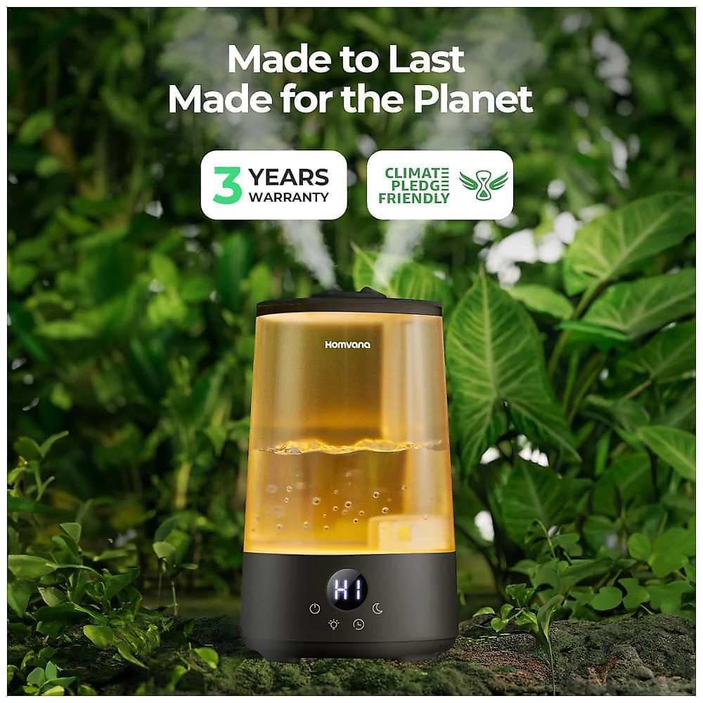 Umidade e Luz LED para Plantas Saudáveis - Umidificador Homvana 3.6L para Quarto e Ambientes Grandes - Preto