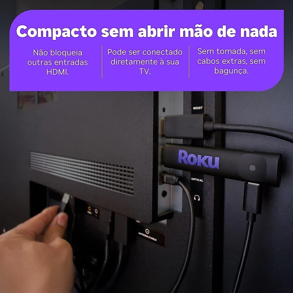 Roku Streaming Stick 2025, Dispositivo para TV HD/FHD, com Controle por Voz, Preto - 3840BR