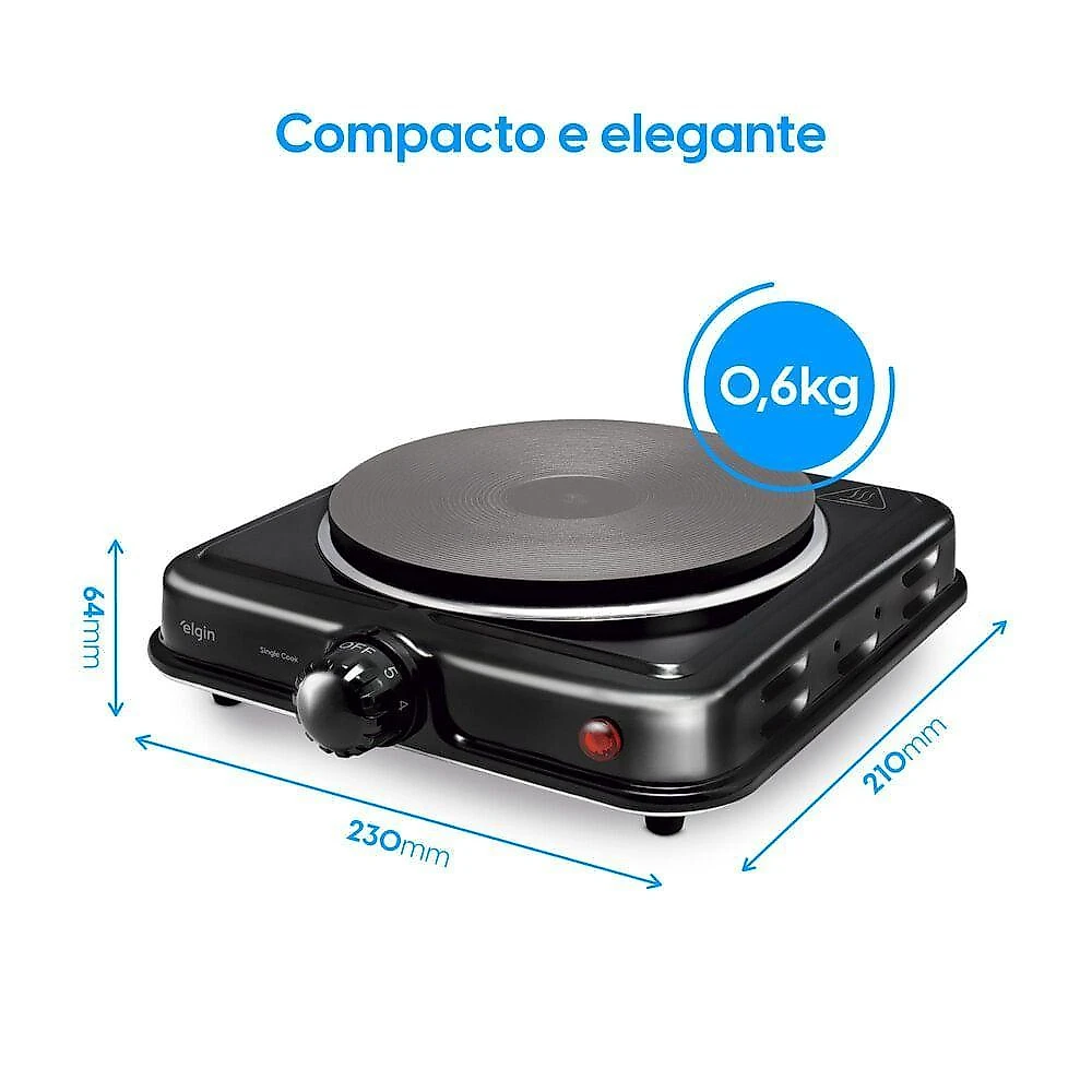 Fogão Elétrico Cooktop Elgin 1 Boca Vidro Temperado 5 Temperaturas Inox 220V