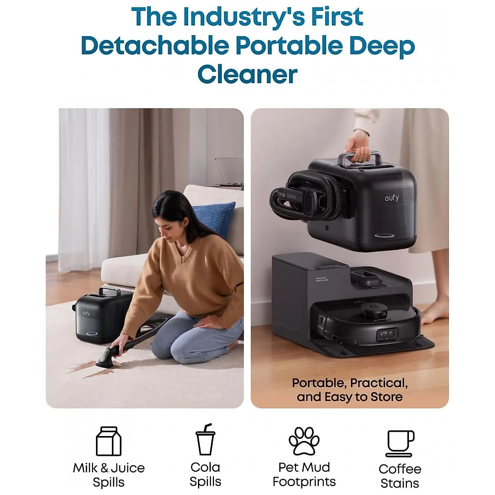 Robô Aspirador eufy E28 20.000 Pa com Esfregão Autolavável HydroJet e Limpeza Profunda de Carpetes Preto 110V