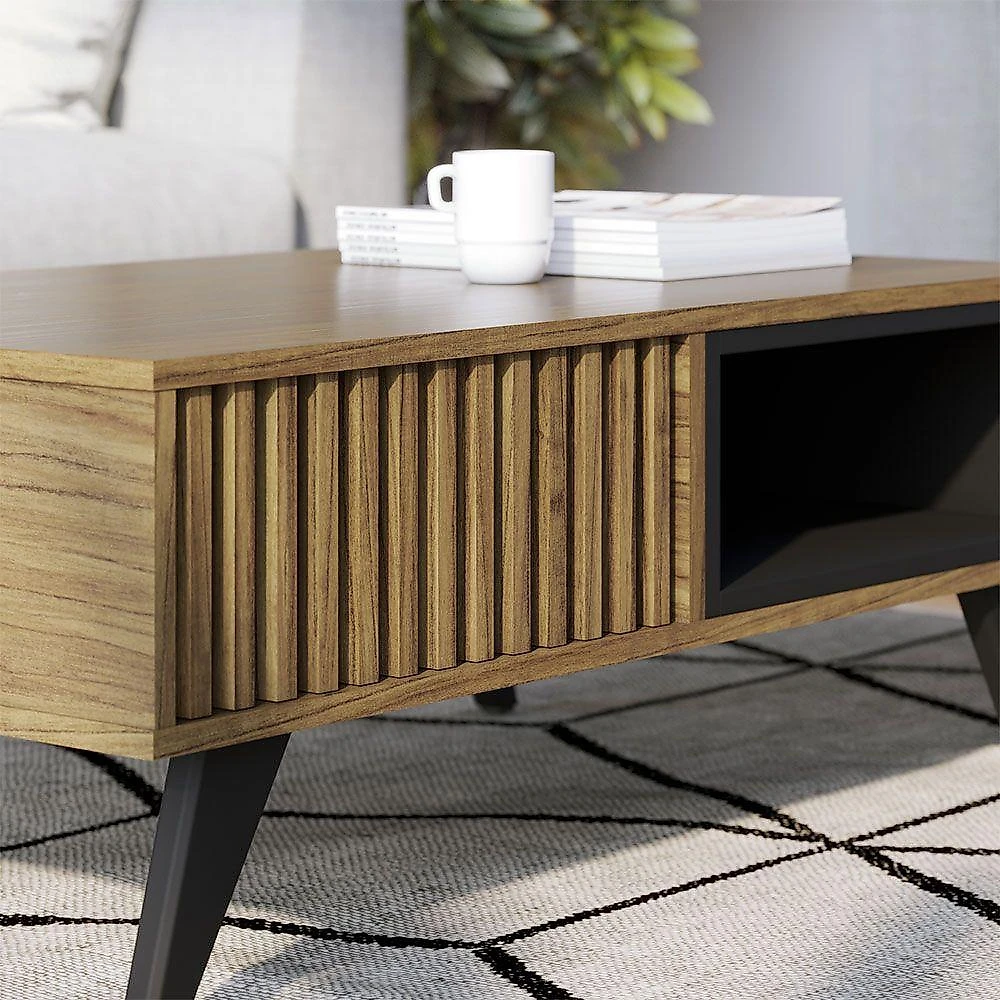 Mesa De Centro Para Sala Retangular 1 Nicho Karin Noce Milano-preto Fosco C04 - D'rossi