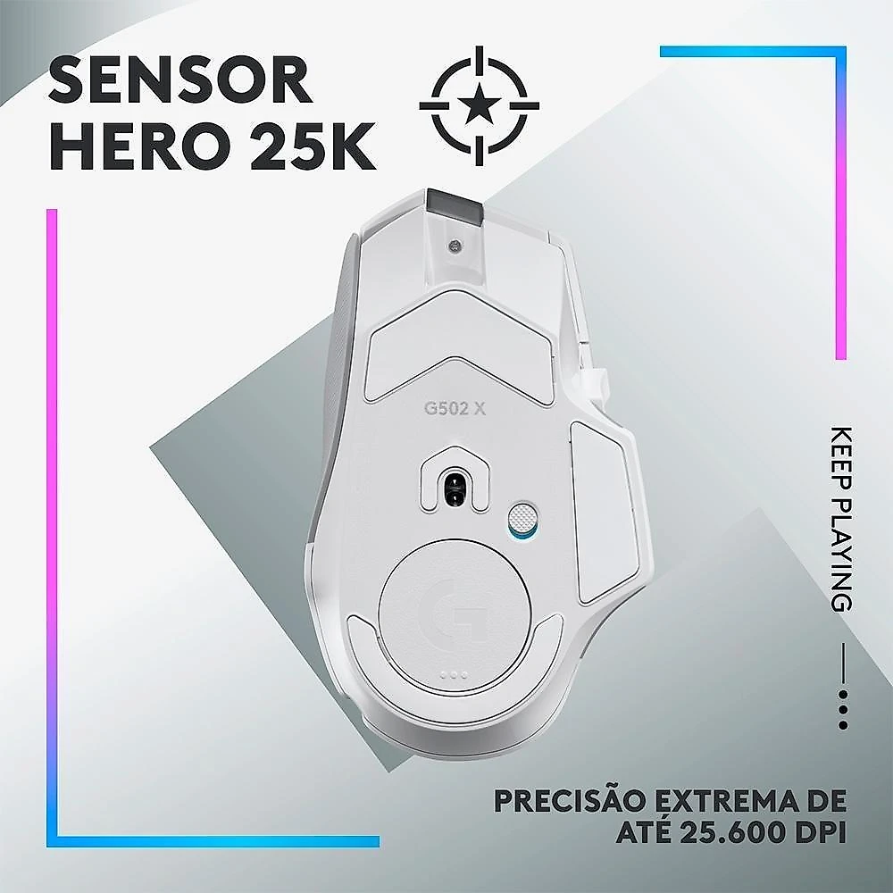 Mouse Gamer Sem Fio Logitech G502 X Plus, RGB, 25600 DPI, 13 Botões, Switch, Branco - 910-006170