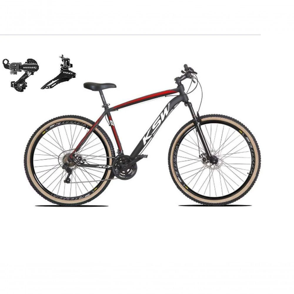 Bicicleta Aro 29 Ksw Xlt Alumínio 24v Câmbios Shimano Garfo Suspensão Pneu Faixa Bege Preto-vermelho-branco 17