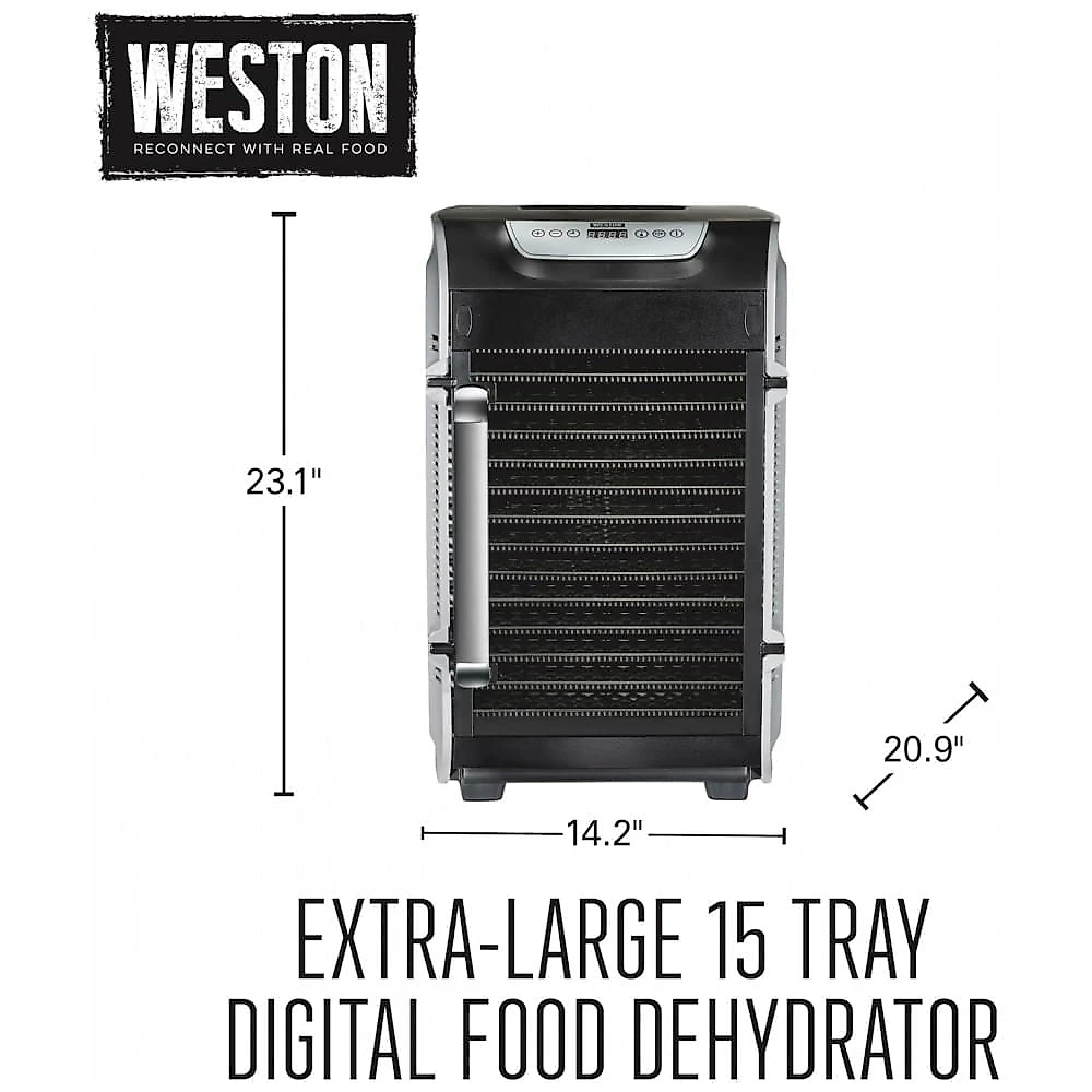 Desidratador de Alimentos Weston 75-1501-W 15 Bandejas 900 W Controle Digital 32°C a 71°C Porta Transparente