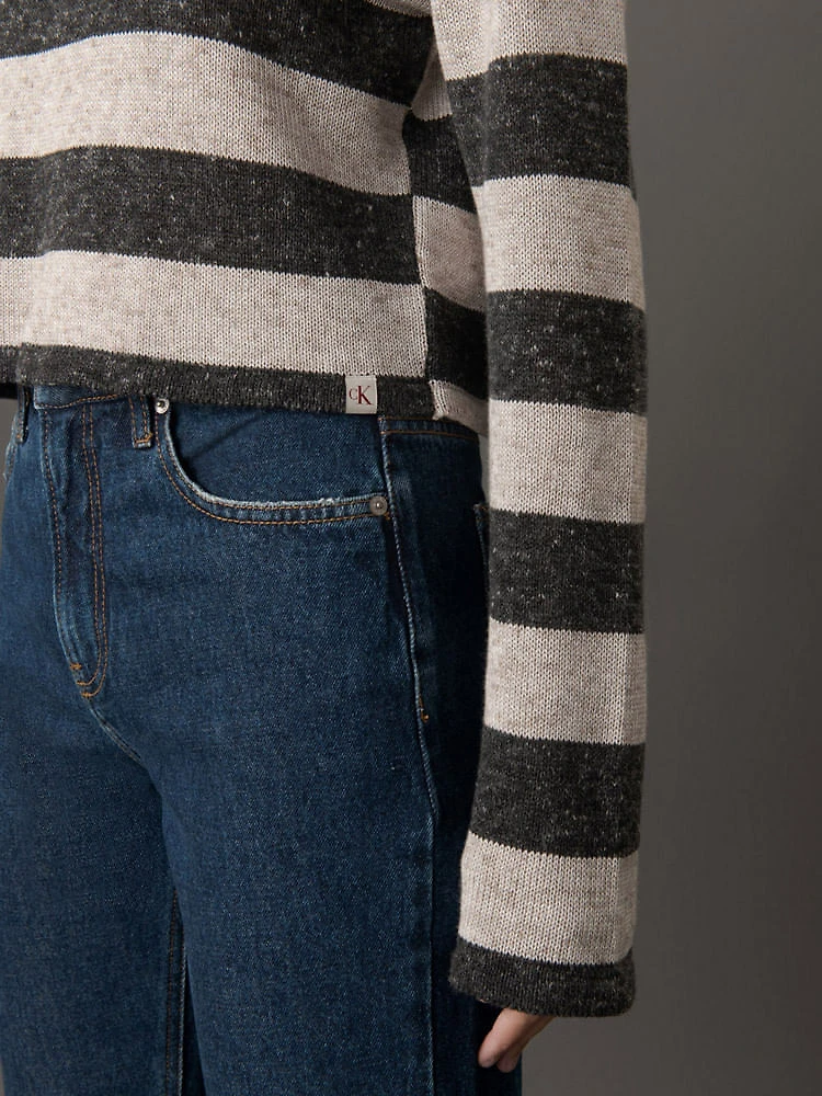 Miniatura Tricot Feminino Listrado Gola Alta Calvin Klein Jeans - Areia Tricot Feminino Listrado Gola Alta Calvin Klein Jeans Areia g