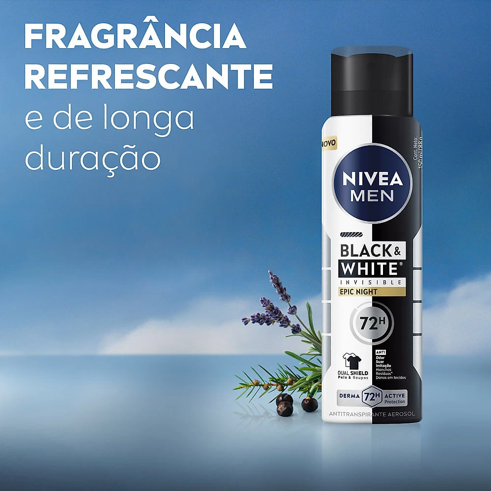 Desodorante Nivea Men Aerosol Black e White Invisible Epic Night Antitranspirante 72h 150ml