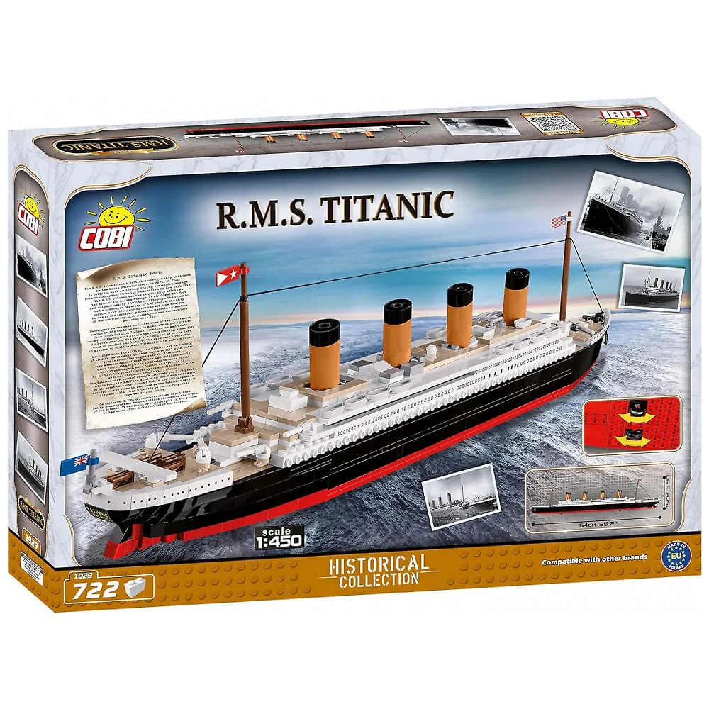 Kit de Construção RMS Titanic com 722 Peças, COBI, Branco, Vermelho e Preto