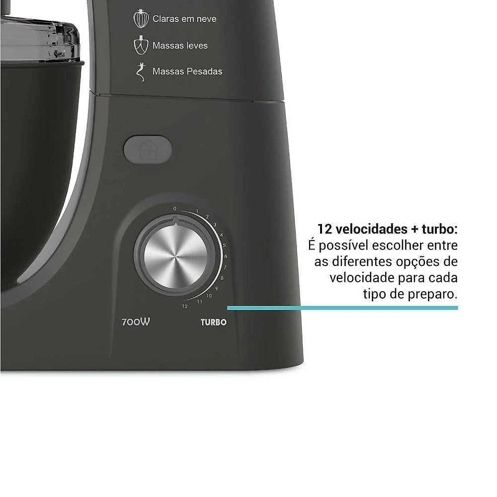 Batedeira Planetária Philco PBP70A 4,5L 700W 12 Velocidades Cinza 110V