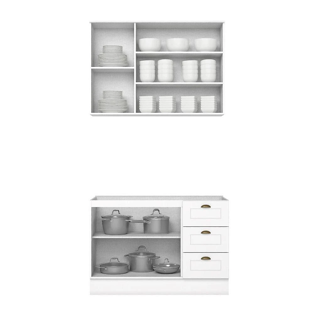Cozinha Compacta 2 Peças Americana 5 Portas 3 Gavetas 100% MDF Branco