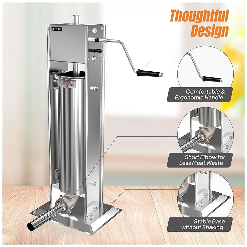 Máquina de Encher Linguiça ROVSUN 15LBS7L Manual, Dois Velocidades de Aço Inoxidável, Ideal para Uso Comercial e Doméstico