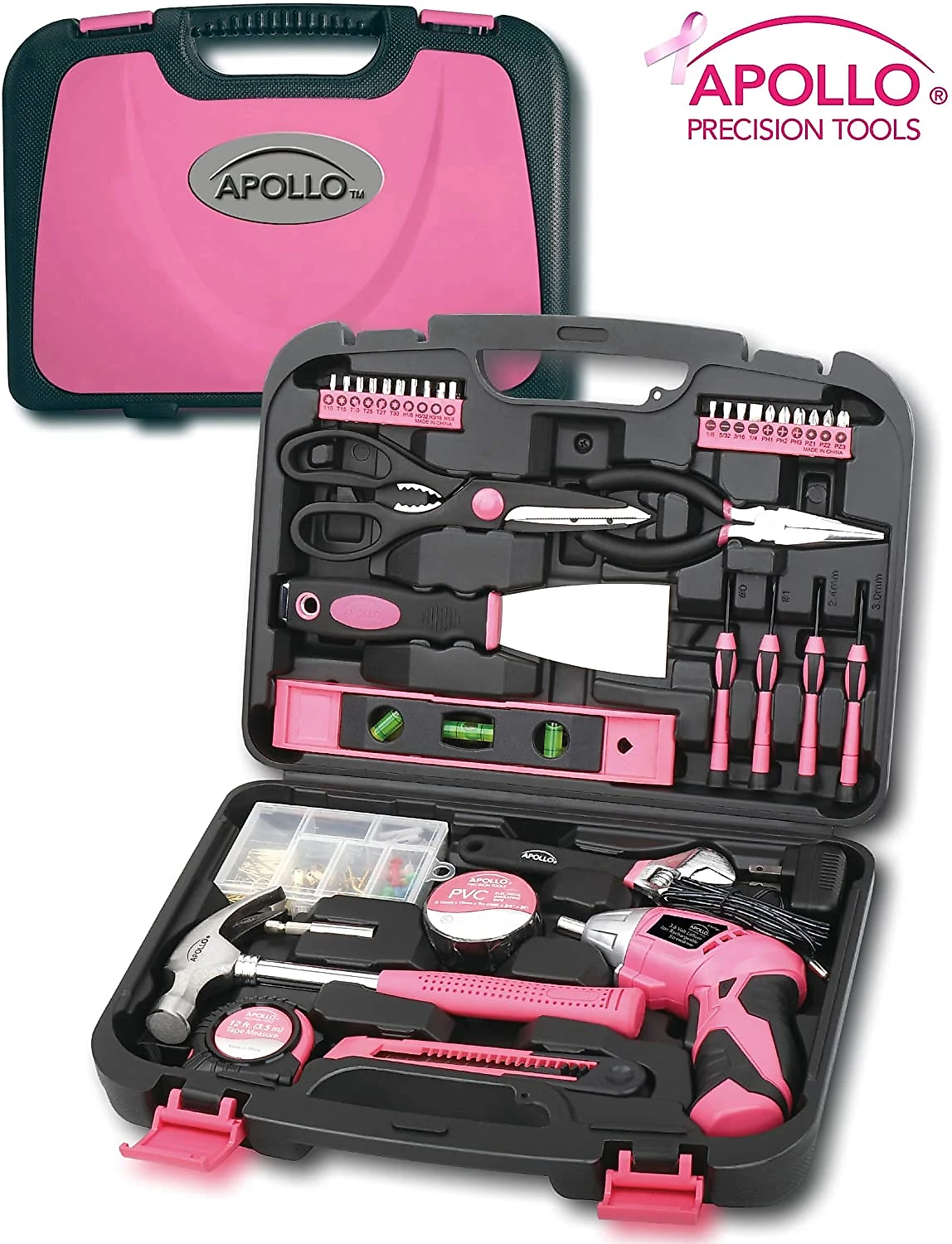 Apollo DT0773N1 Kit de Ferramentas c Maleta de Transporte e Parafusadeira 110V 135 Peças Rosa