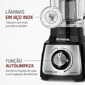 Liquidificador Mondial Turbo Inox L1200 BI Preto/Inox 1200W com 12 Velocidades 110V