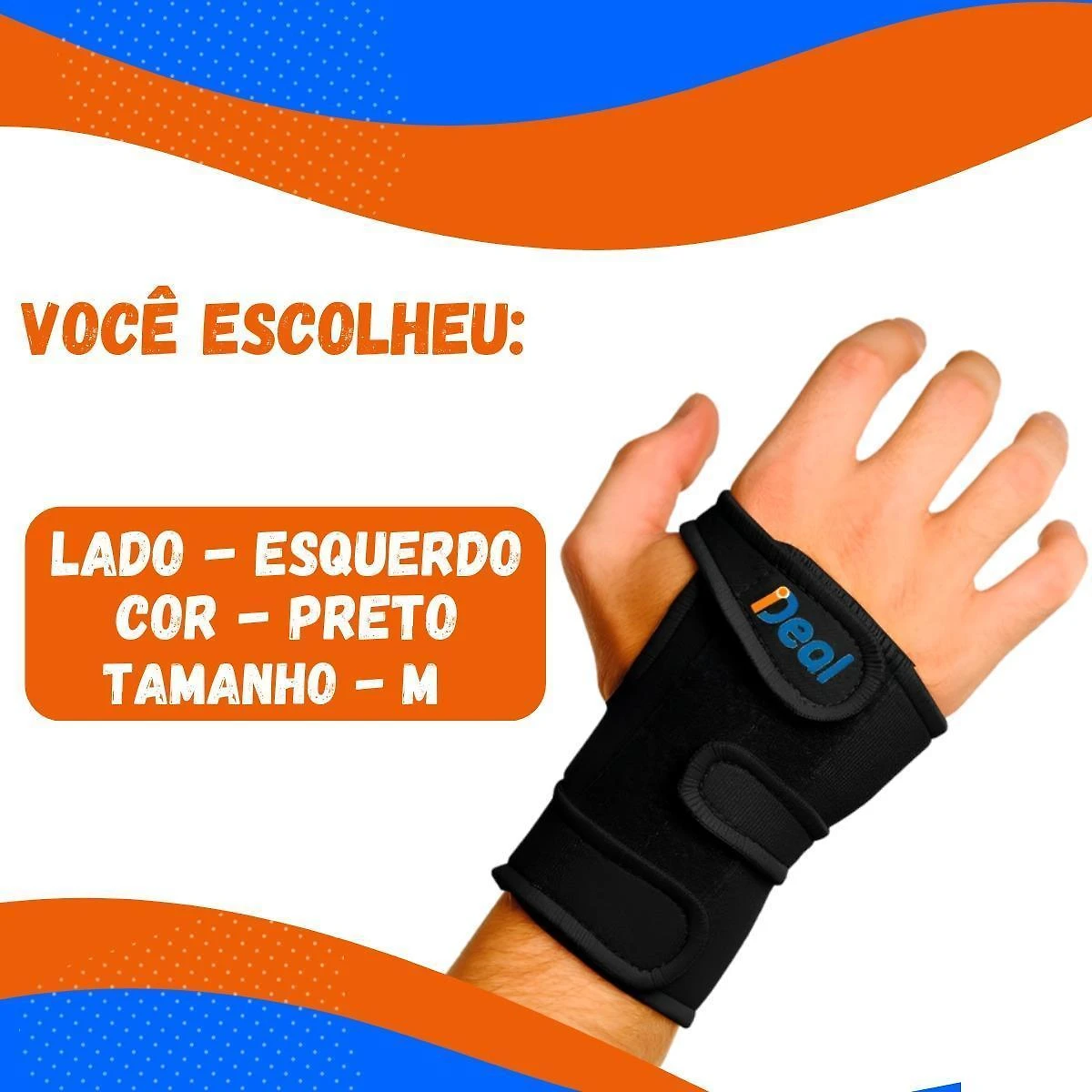 Munhequeira Com Tala Órtese Punho Mão - Esquerdo Preto M