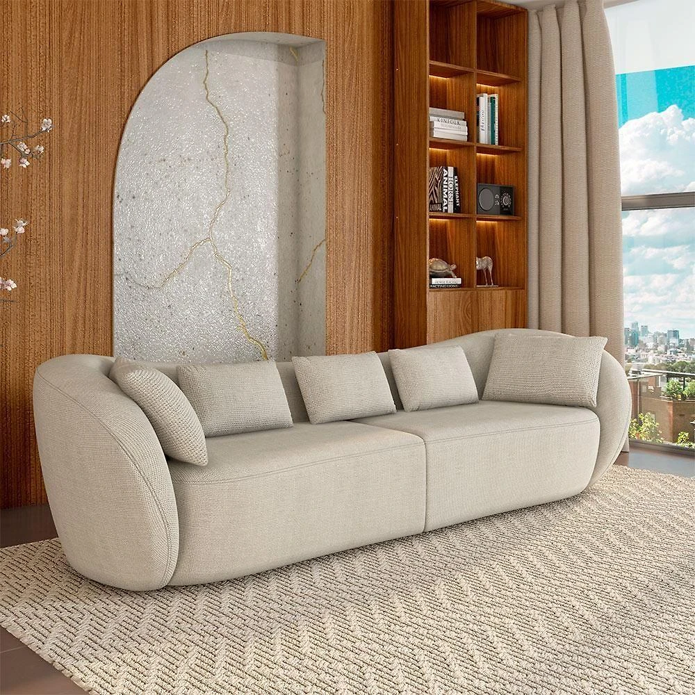 Sofá Diamond G52 3 Lugares 272cm Off White em Linho para Sala de Estar Gran Belo