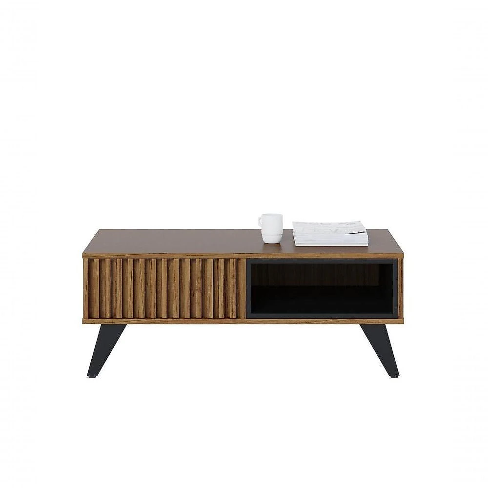 Conjunto Aparador Orlando com Pés 1 Gaveta e Mesa de Centro Retrô Boston Nichos MDP MDF Noce Milano webcontinental-7908574983701