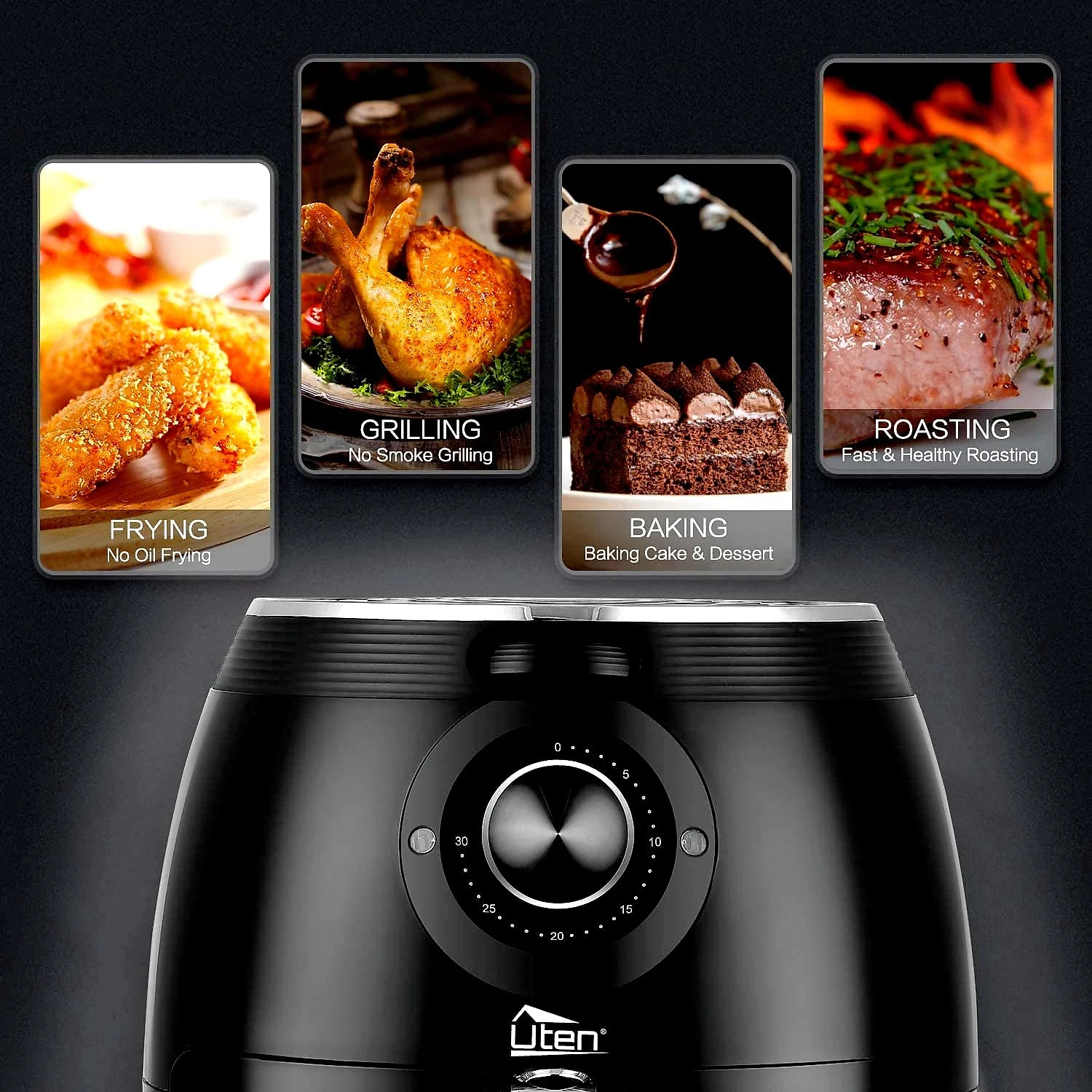 Uten Fritadeira Elétrica AirFryer 5L de Capacidade e Temporizador 110V1700W Preta