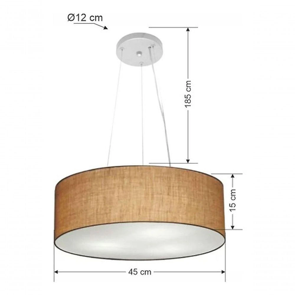 Lustre Pendente Cilíndrico Md-4184 Cúpula em Tecido 45x15CM, Bivolt, Bege Vivare Brasil Iluminação