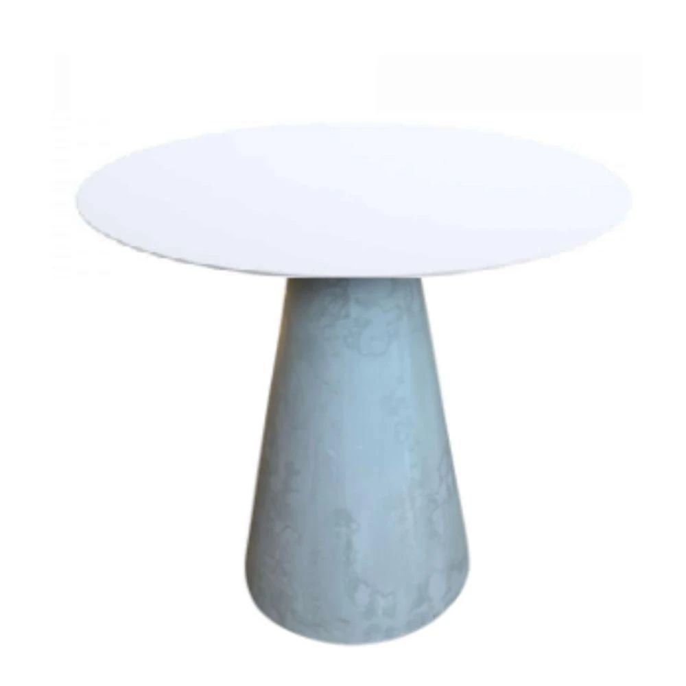 Mesa De Apoio Cone Base Cimento Texturizado - Tampo Off White 70 Cm Altura 60 Cm Branco