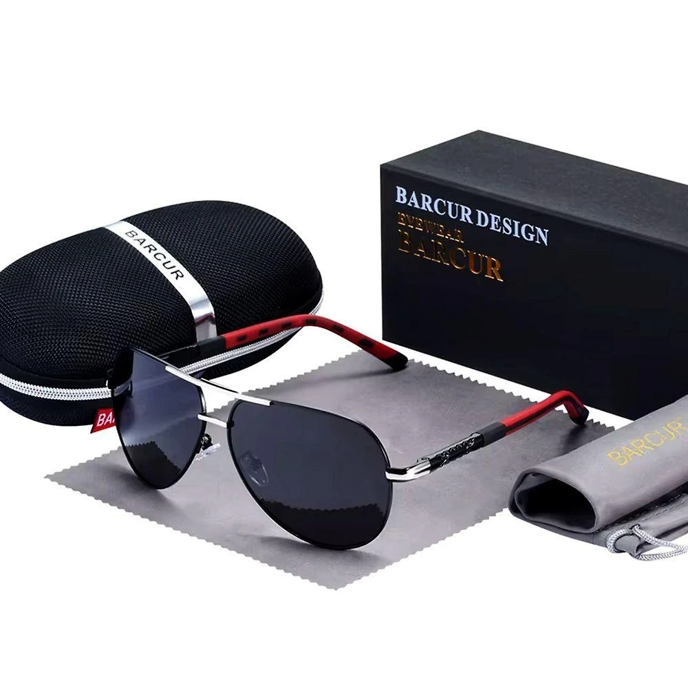 Óculos Design Aviador De Aluminio Vintage Polarizado Proteção Uv400 Preto Vermelho