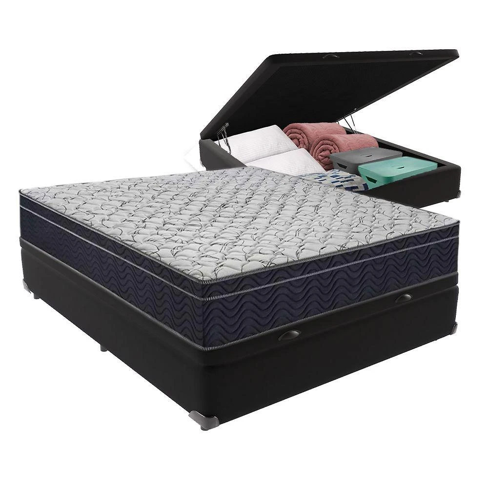 Cama Box Baú Preto Casal Extra Firme Airtech D45 Ortobom
