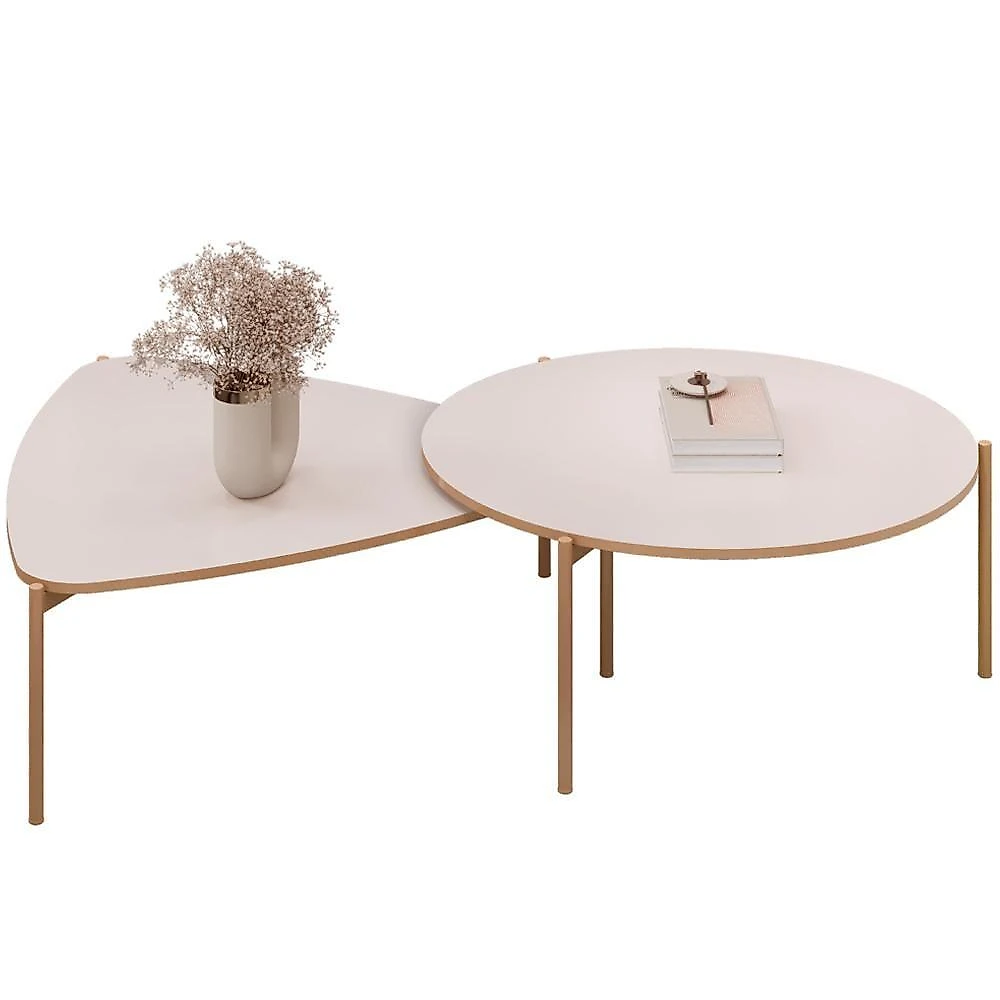 Kit Mesa De Centro Redonda Ellie E Mesa De Centro Trina D05 Off White