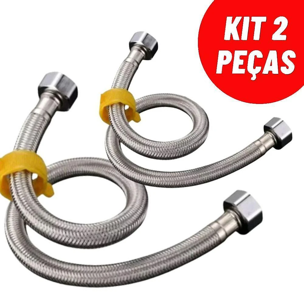Mangueira Flexível para Ducha Higiênica Kit 60CM 2 Unidades Engate Rabicho Fêmea X 1-2 Polegada Inox
