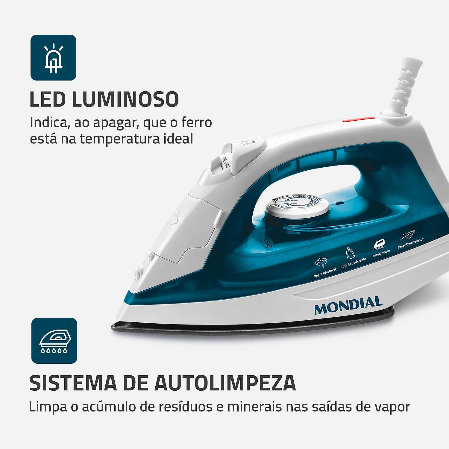 Ferro de Passar a Vapor Mondial F-32 FERRO A VAPOR-127V-VERDE/BRANCO