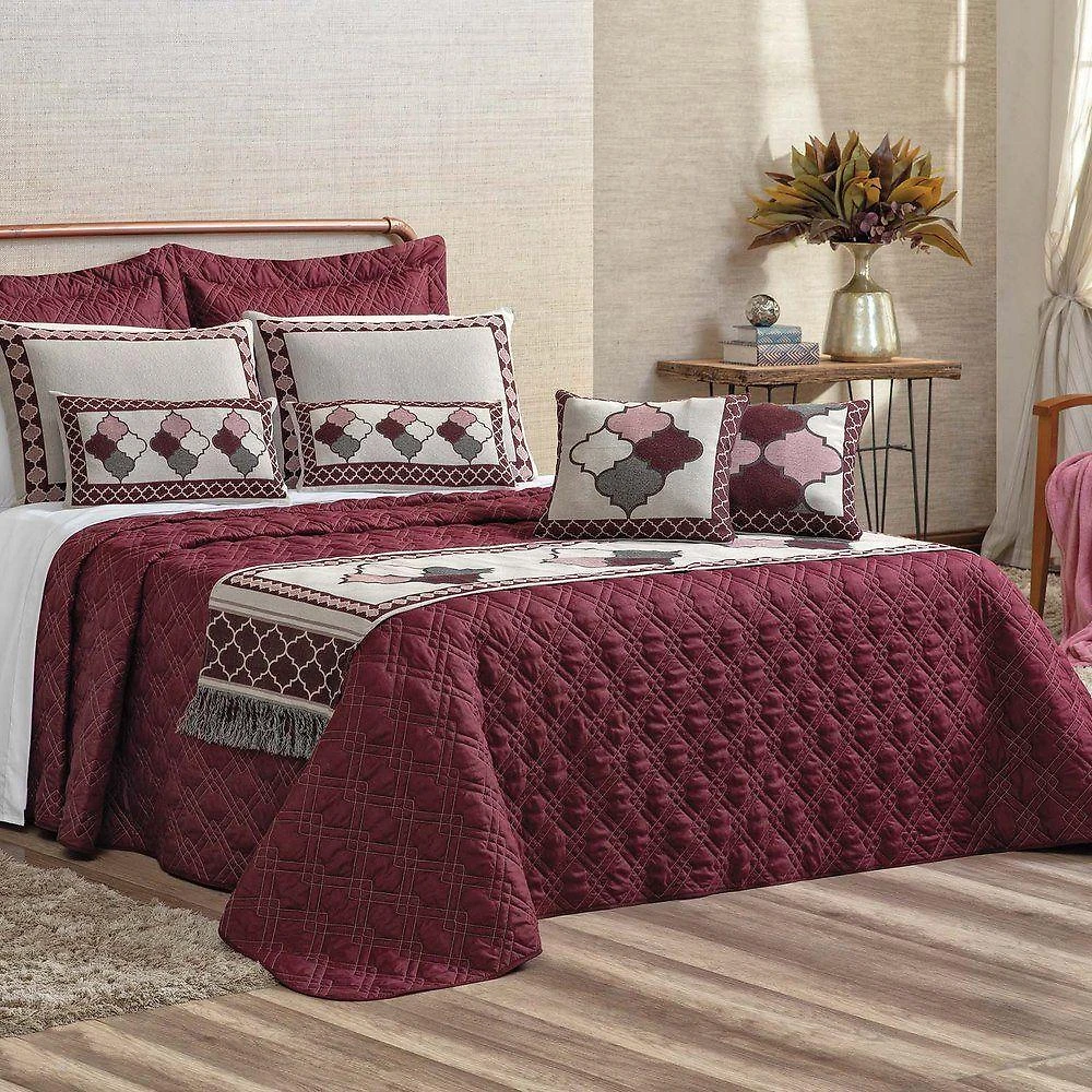 Kit Cobre Leito Turin Casal Queen 10 Peças 180 Fios 100% Poliéster - Vinho