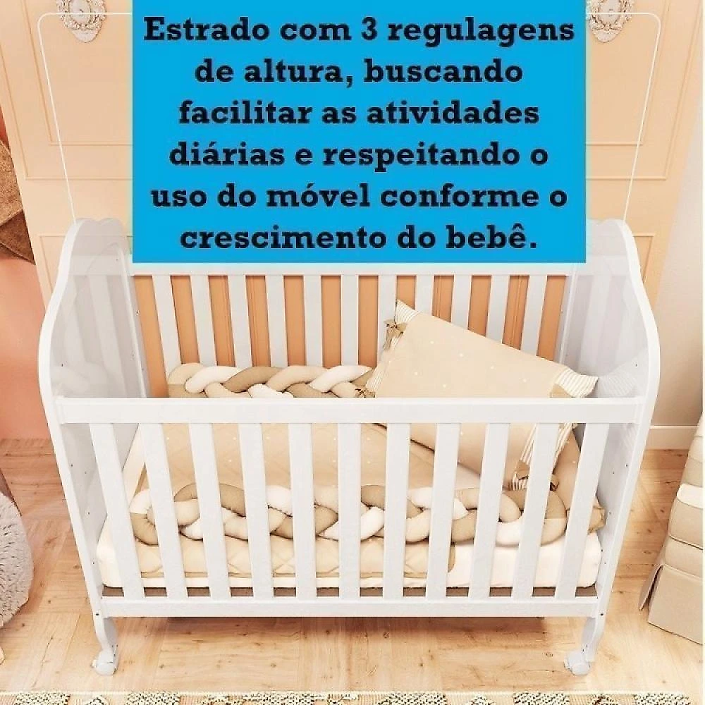 Quarto de Bebê Berço com Capitonê Guarda Roupa e Cômoda com Janela Maya Clássico Espresso Móveis Branco Brilho/Corino Branco