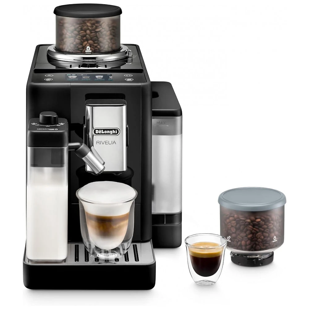 Máquina de Café Espresso Automática De'Longhi Rivelia Preta Moedor Integrado, Espumador, Sistema Bean Switch 120V